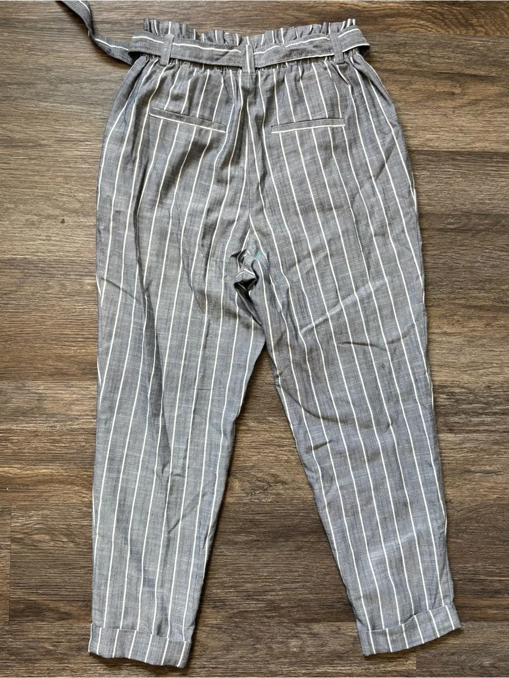 Forever 21 Gray Pinstripe Paperbag Waist Chinos